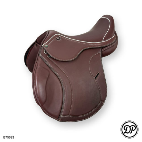 Springsattel Modell 3510 Jump in Braun mit weißer Kontrastnaht und stufenlos verstellbarem Kopfeisen, Artikelnummer 3510